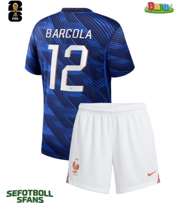 Frankrike Bradley Barcola #12 Hemmaställ Barn VM 2026 Kortärmad (+ Korta byxor)